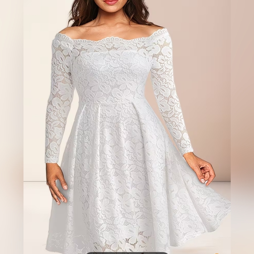 Elegant White Lace Off-Shoulder Dress